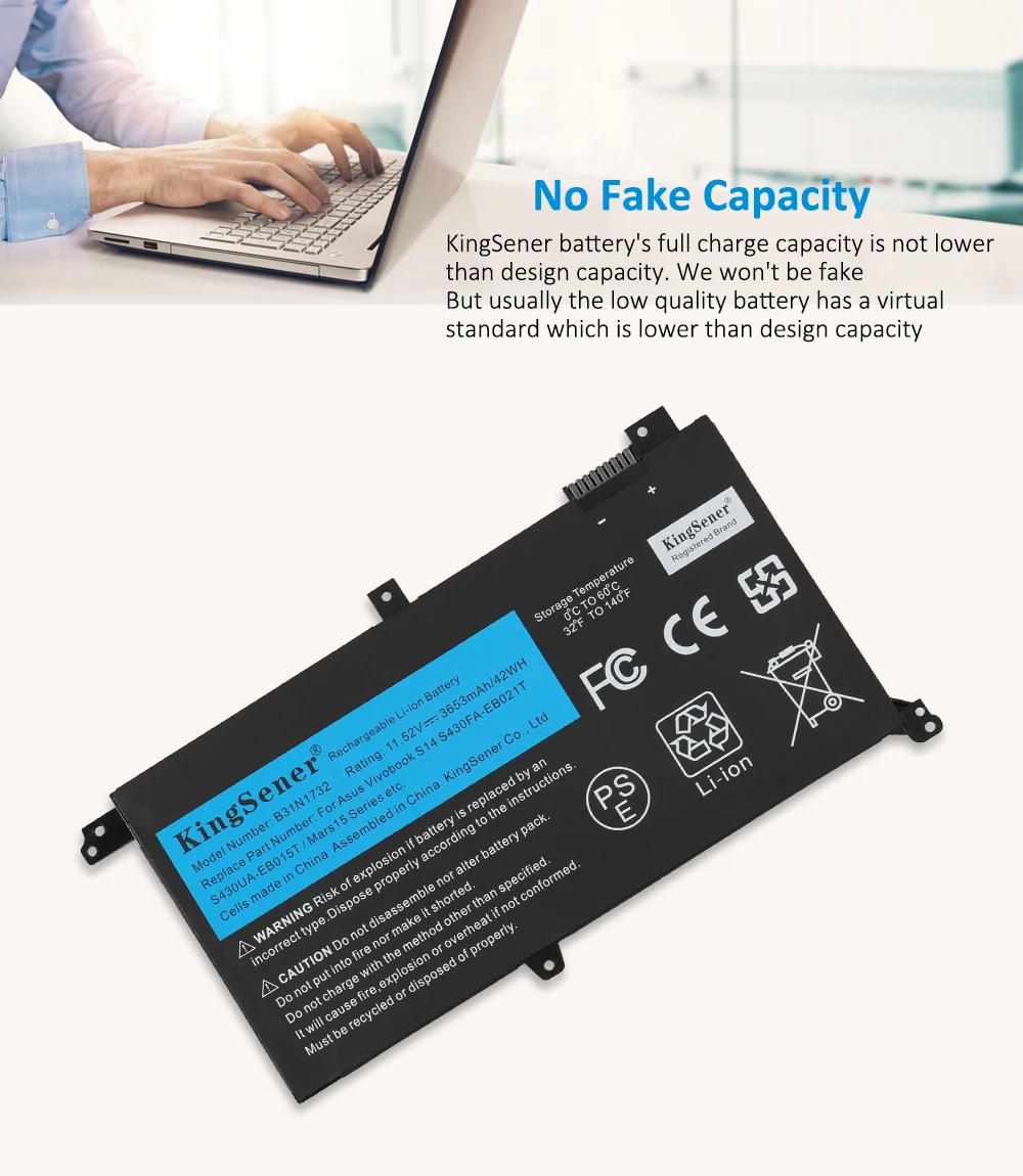Kingsener-bateria do Portátil para Asus Vivobook B31n1732 X430ua X430uf X430un X430fa X430fn X571g X571lh X571gt 11.52v 42wh - Imagem 5