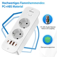 Eu plug dual socket built-in power board with 2USB-A and 2USB-C PD20W smart fast charging port 2-meter spiral extension cable - Image 5