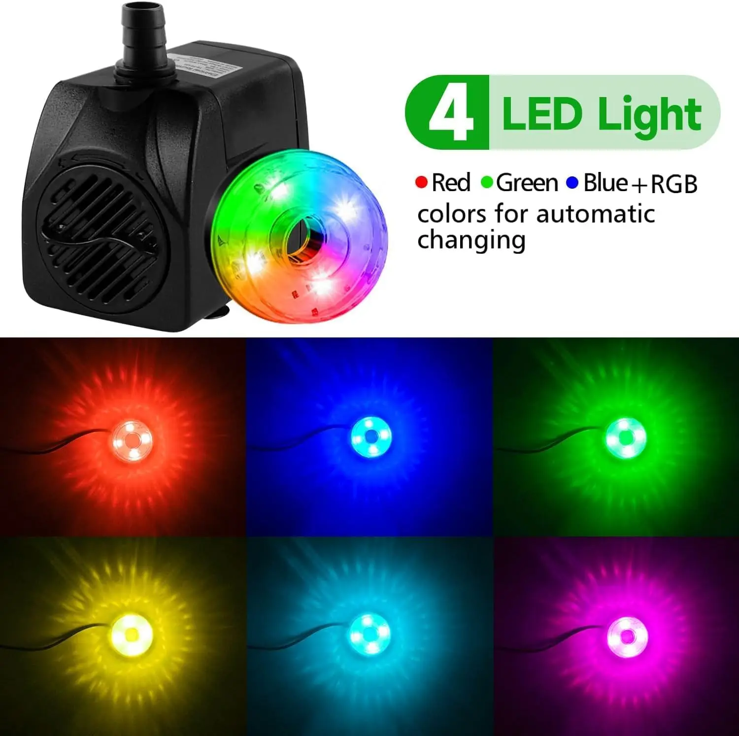 รูปสินค้า ปั๊มน้ำพุ LED 15W 800L/H สวน/บ่อปลา