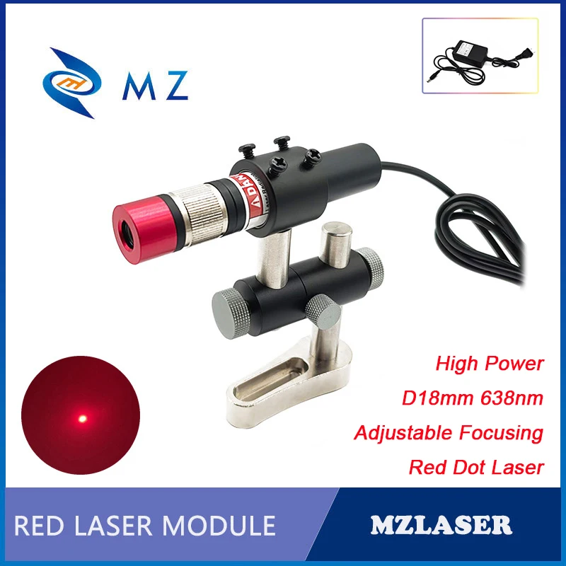 

High Power Laser Module Adjustable Focus D18mm 638nm 100/200mw Red Dot 110 Degrees With Bracket + Adapter