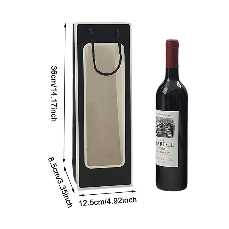 Single Bottle Kraft Paper Wine Gift Bag with Transparent PVC Window, Reusable Rectangul... - SKU KPWB2208 - UGI Packaging