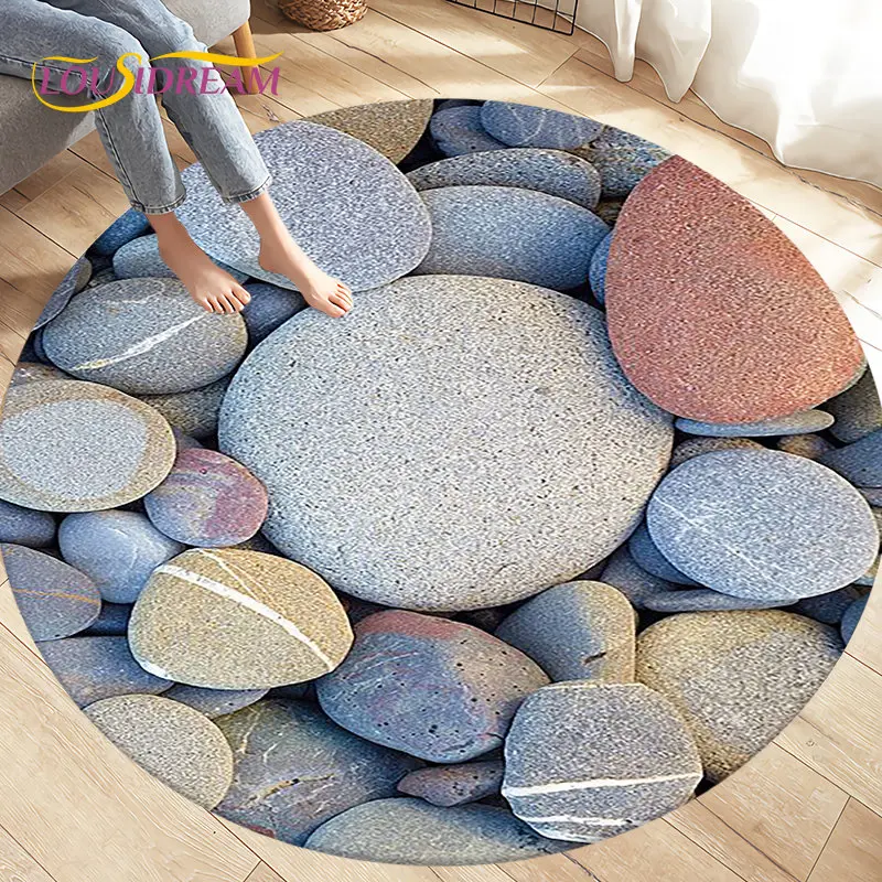 Cobblestone Beach Sand Ocean View Area Rug,round Carpet Rug