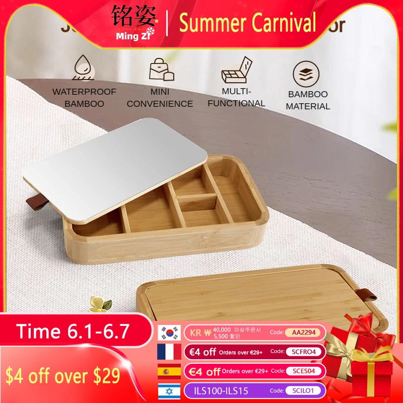 

Bamboo Jewelry Box with Mirror, Small Storage Box with Detachable Lid, Jewelry Collections Holder for Necklace, Earrings, Rings