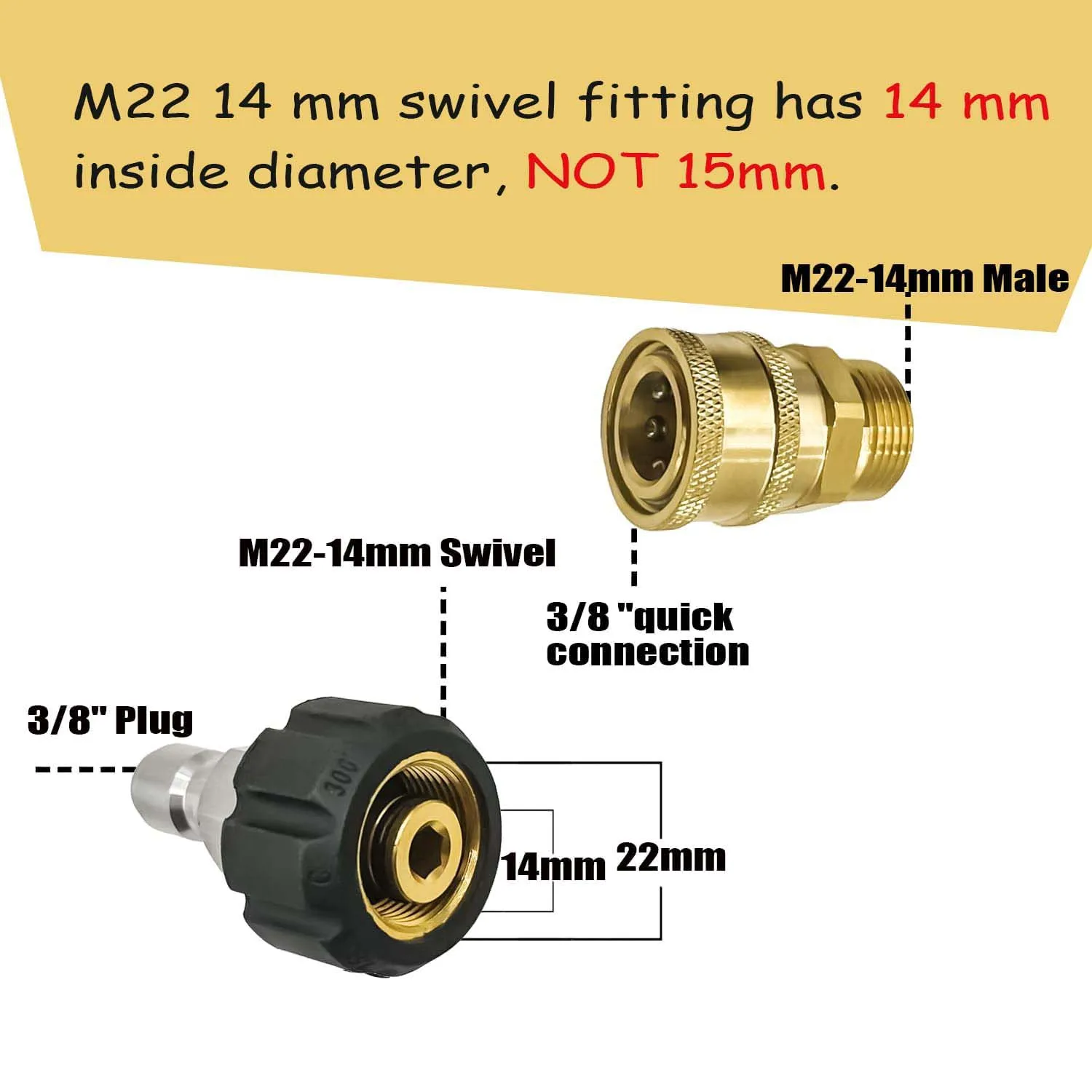 Adaptateur M22 En Acier Inox Pour Nettoyeur Haute Pression - Conversion 12 Mm Et 14 Mm Femelle