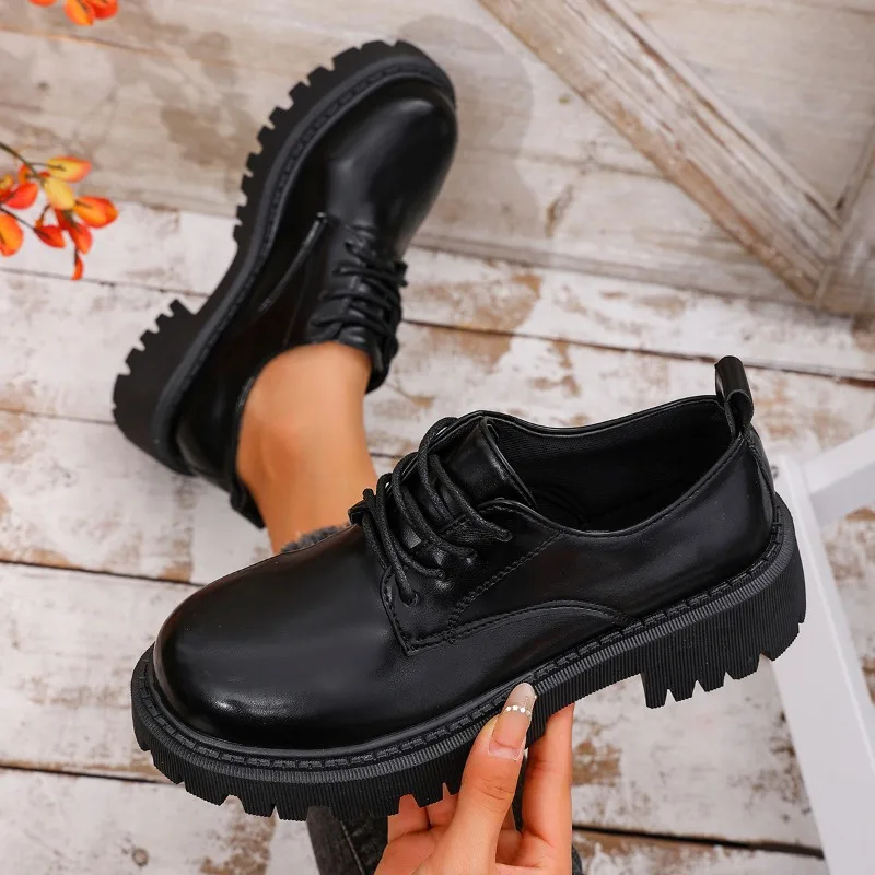 British Style Platform Loafers Women 2025 Plus Size Round Toe Single Shoes Woman Thick Bottom Pu Leather Oxfords Zapatos Mujer