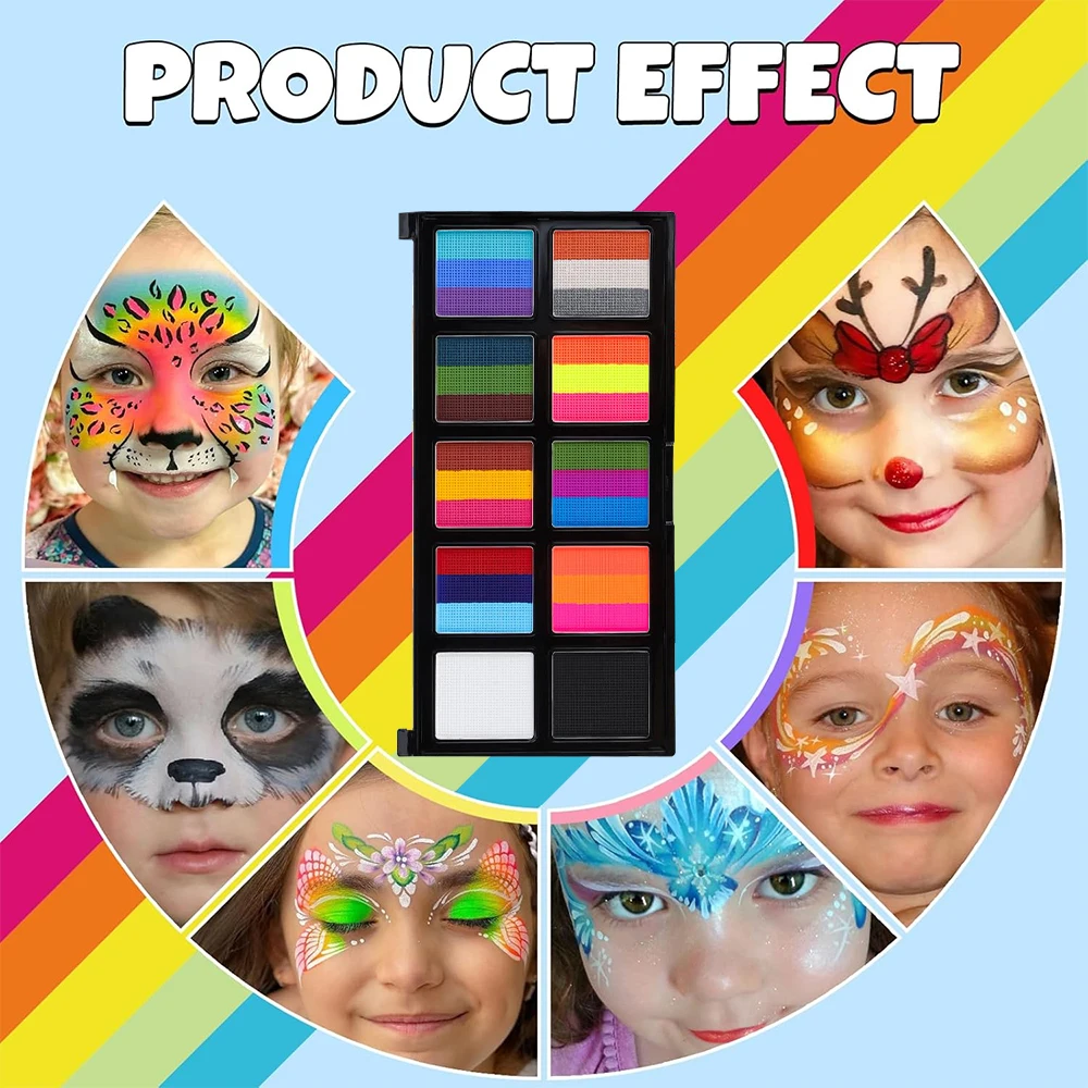 Description Picture 5 of itemBody Face Painting Kit for Kids Adults,10 Color Face Makeup Palette with Brush,Halloween Carnival Artist Cosplay Art Party
