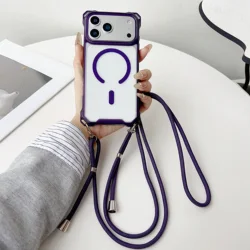 Enhanced Adjustable Crossbody Lanyard Phone Case with Anti - Drop Protection and Magnetic Features - iPhone 15 Plus (PURPLE)