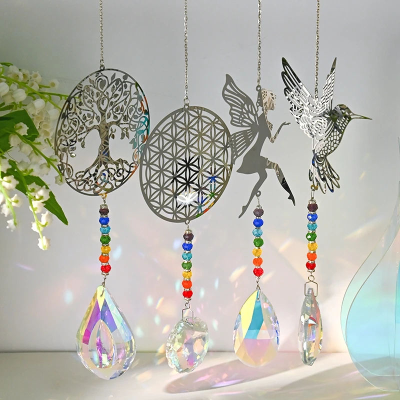 Crystal Wind Chimes Rainbow Sun Catcher Outdoor Wind Bells Home Garden Hanging Ornament Wall Yard Decor Music Bells