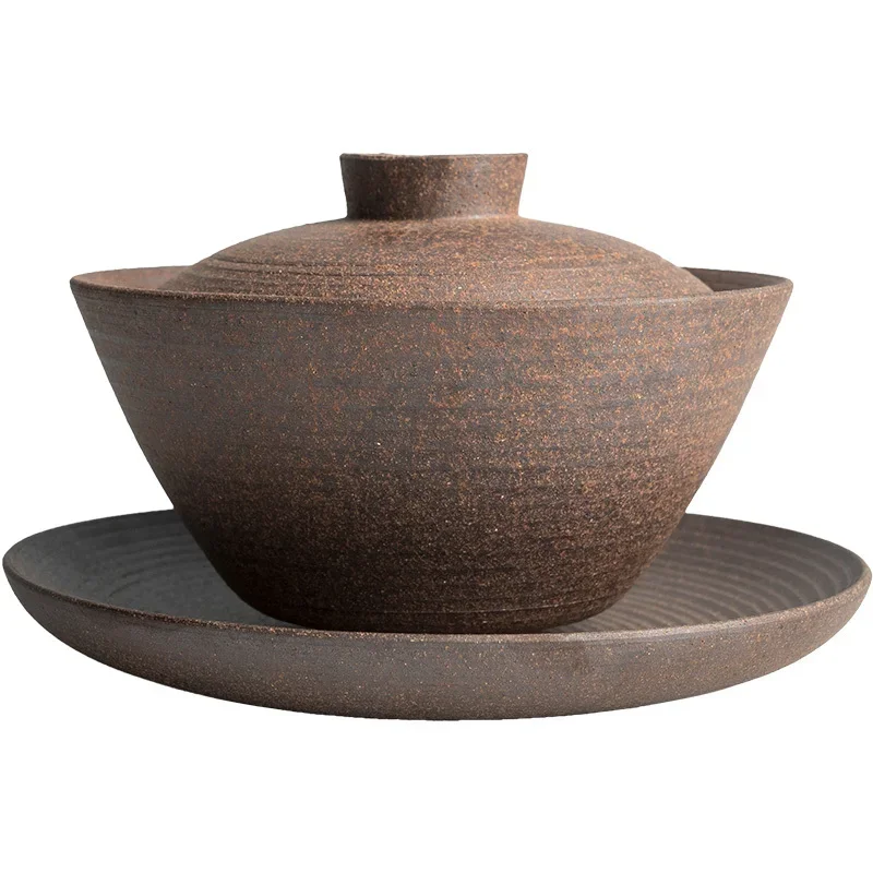Retro Kiln Change Ceramics Gaiwan Handmade Pottery Tea Tureen Teacup Household Tea Set Accessories Chinese Cover Bowl Drinkware