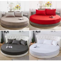 1/3PCS Cotton Fitted Sheet with Elastic Band Bed Linen for Round Mattress Cover Solid Color Queen Size Bedspread with Pillowcase 1