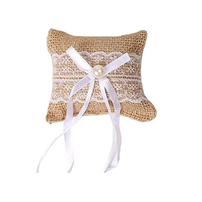 Wedding Rings Pillow Rustics Burlap Rings Cushion Exquisite Rings Bearer Pillow Wedding Party Rings Bearer Cushion