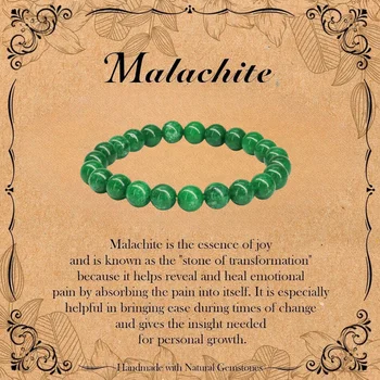 Braccialetti con perline rotonde con pietre preziose autentiche naturali, bracciale in malachite elastico regolabile da 6 mm 8 mm 10 mm, bracciale da donna 1