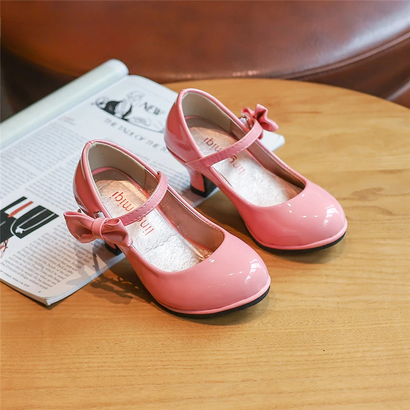 New Girls Leather Shoe Autumn Bowtie Sandals New Children Shoes High Heels Princess Sweet Sandals For Girls