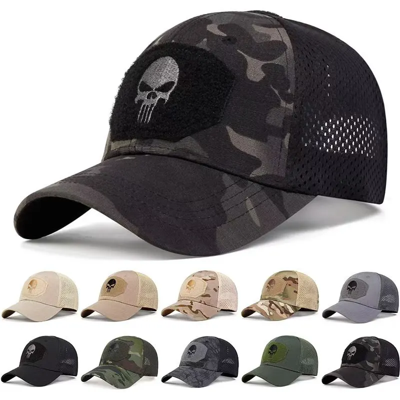 Casquette tactique crâne airsoft mesh respirante pêche randonnée ajustable snapback