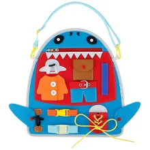 

Toddler Busy Board Basic Life Skills Learning Early Educational Shark Activity Board for Fine Motor Skills Interactive Sensory M