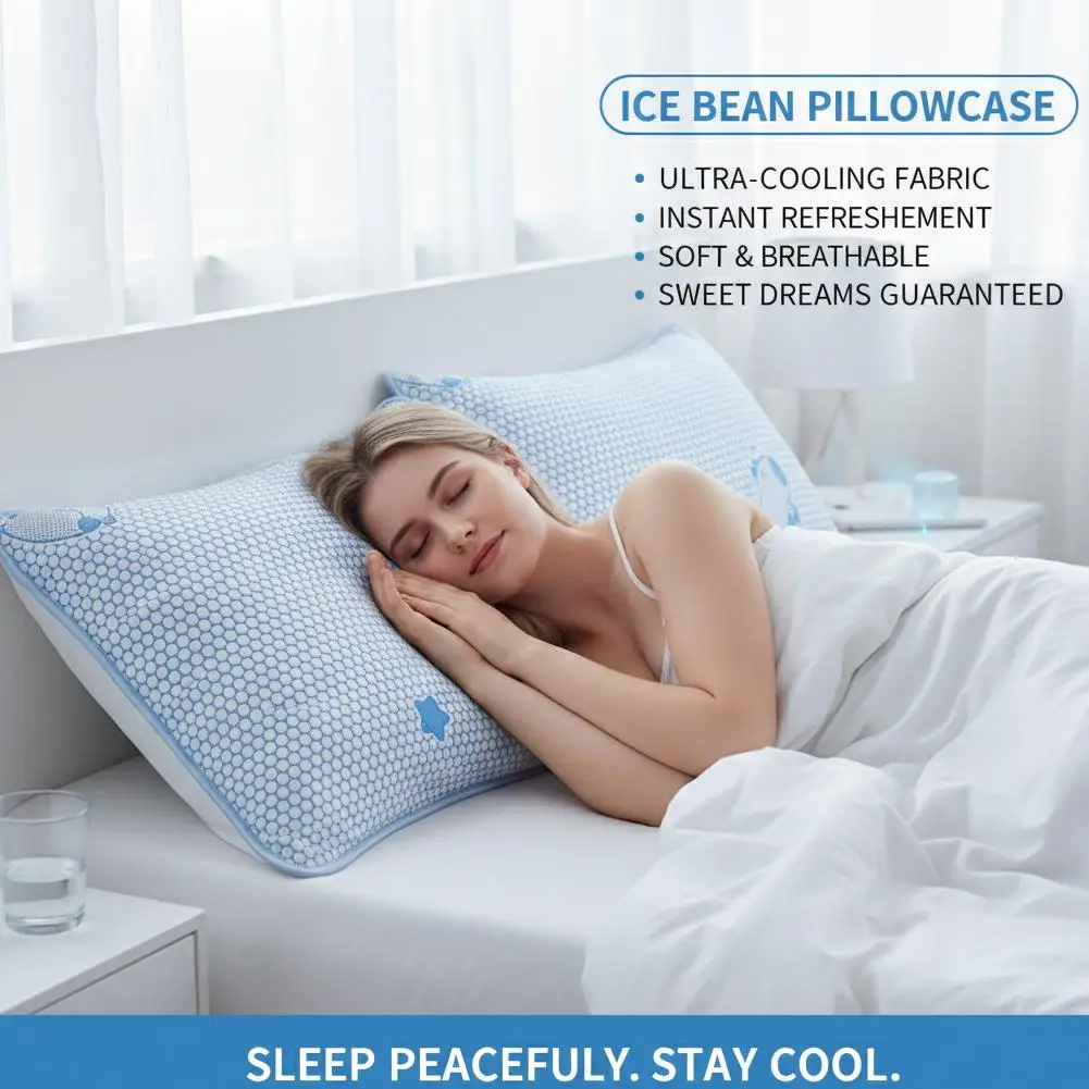 Summer Ice Silk Cooling Pillowcase with Cute Pattern - Breathable & Washable Cool-Touch Bedding