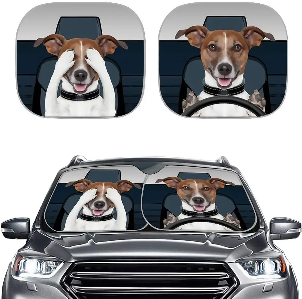 

Car Front Window Sun Blocker Sun Visor Shield, Funny Dogs Driving Pattern Auto Sunshade Windshield Foldable Sun Shade