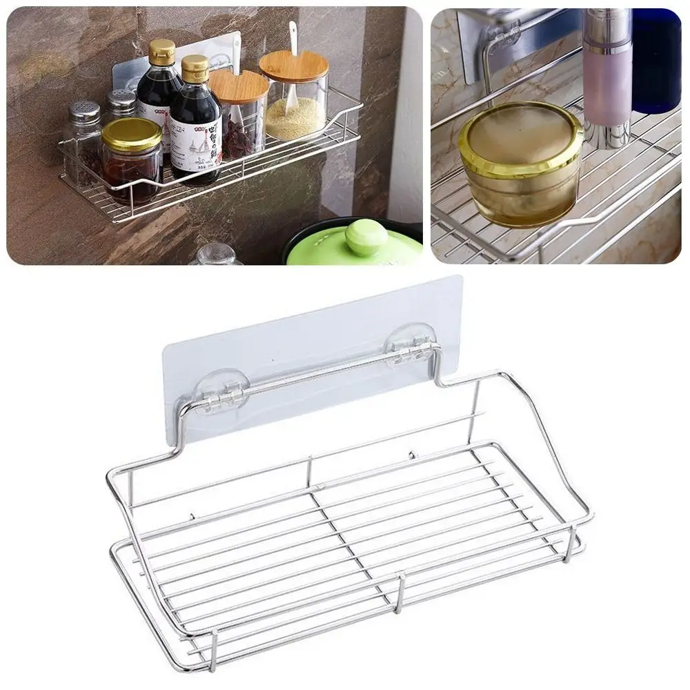 

Stainless Steel Bathroom Shelves Shampoo Storage Rack Holders No Drill Shower Storage Rack Holder Wall Mount Soap Holder