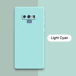 Original Square Liquid Silicone Shockproof Phone Case with Lens Protector - Soft and Durable for Samsung Note 9 (Light Cyan)