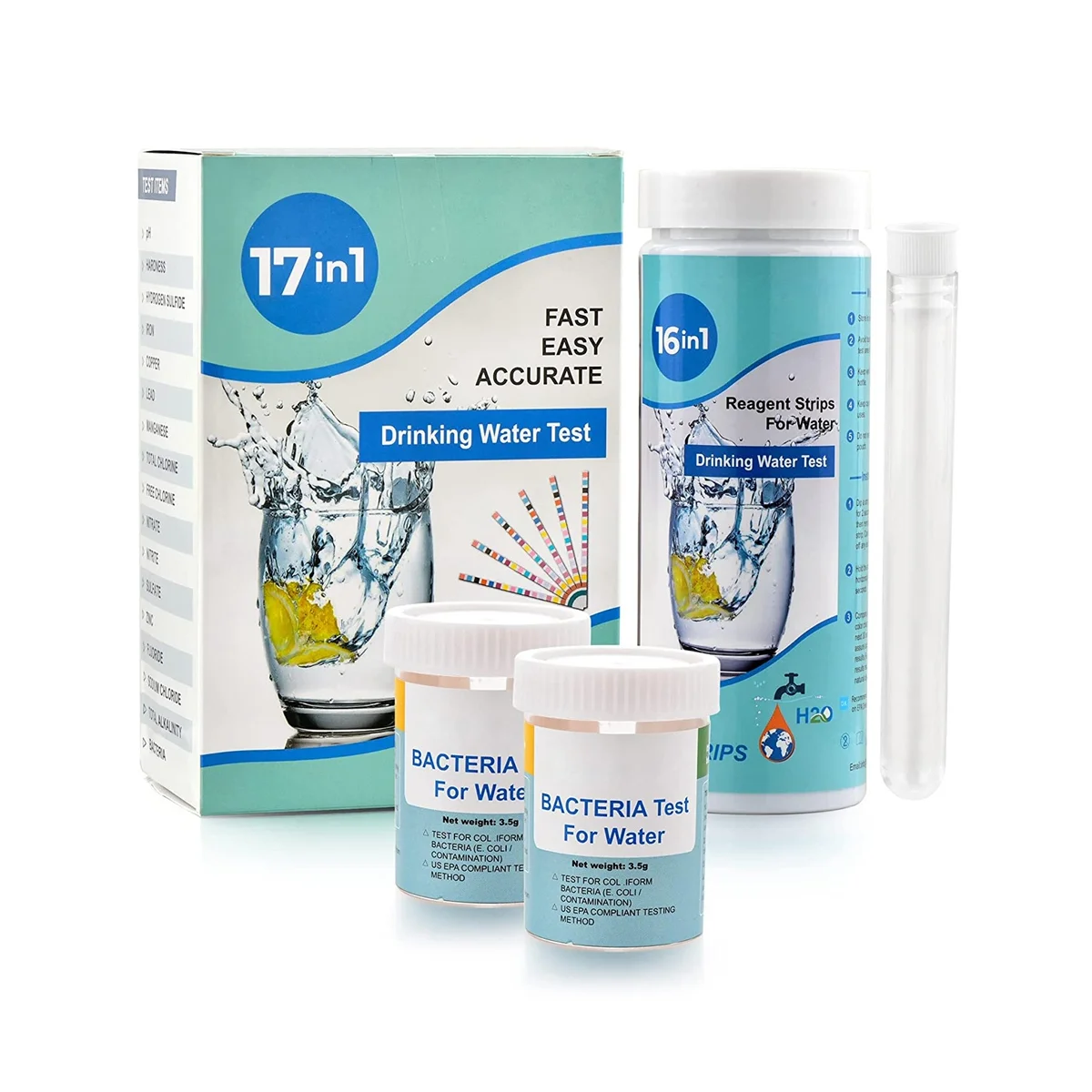 

17-in-1 Complete Water Test Kit for Home,100 Strips + 2 Water Testing Kits for Drinking Water Easy Testing, PH, Lead