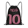 Custom Pink Messis 10 Soccer Drawstring Bag Men Women Lightweight Football Sports Gym Storage Backpack 1