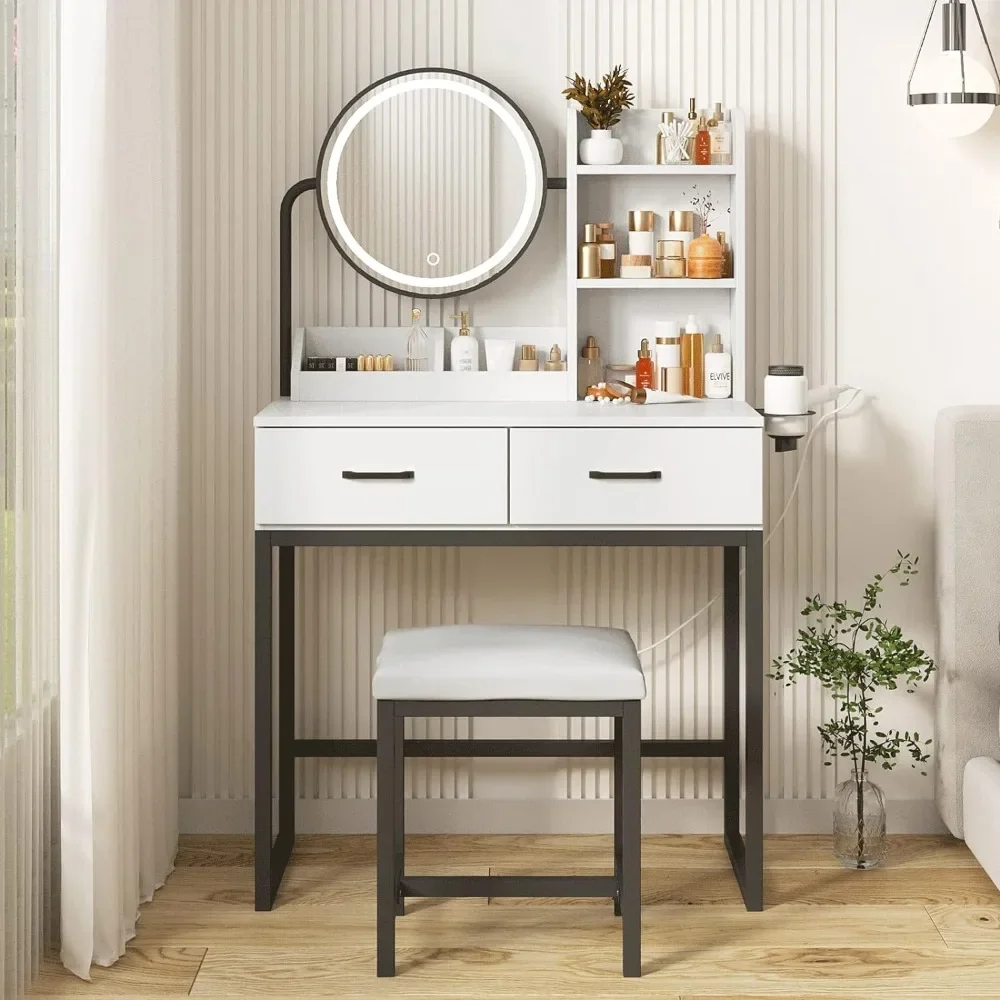 31.5in(L)… Home Furniture Luxury Cute Vanity Makeup Table Vanity Desk With Mirror and Lights 3 Lighting Modes Dresser Furnitures