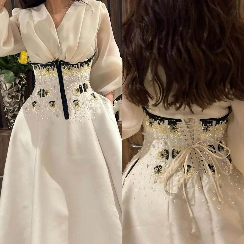 Jersey Beading Pleat Engagement Ball Gown V-neck Bespoke Occasion  Long Dresses