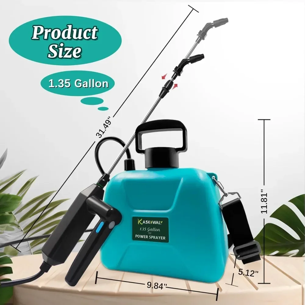 Portable Battery-Powered Garden Sprayer with 3 Nozzles, 1.35 Gallon Capacity 2