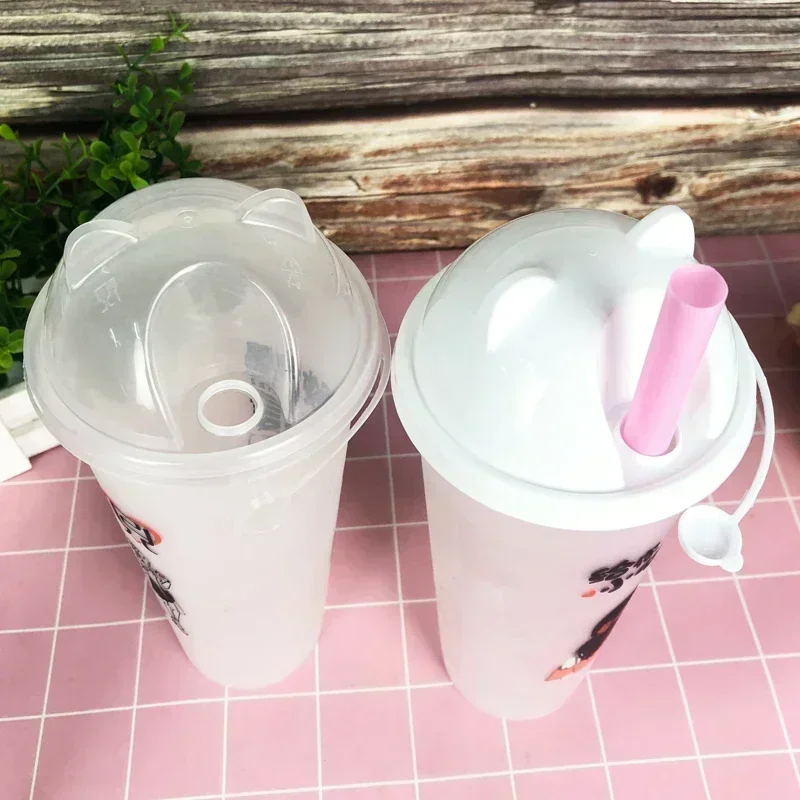 90 Caliber Disposable Milk Tea Cup Lid Thickening Drinks Take-out Food Leak Proof Panda Lid PP Plastic Coffee Pack Cup Cover