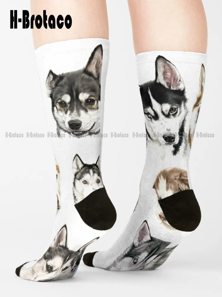 Husky Collage Socks Girls White Socks Regalo Personalizzato Harajuku Retro Gd Hip Hop Street Skateboard Socks Teen Youth Socks Casual Art