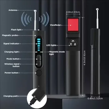 Hidden Camera Detector Anti-Spy Car GPS Tracker Listening Device Bug RF Wireless All Signal Scanner Gadget Security Protection 6