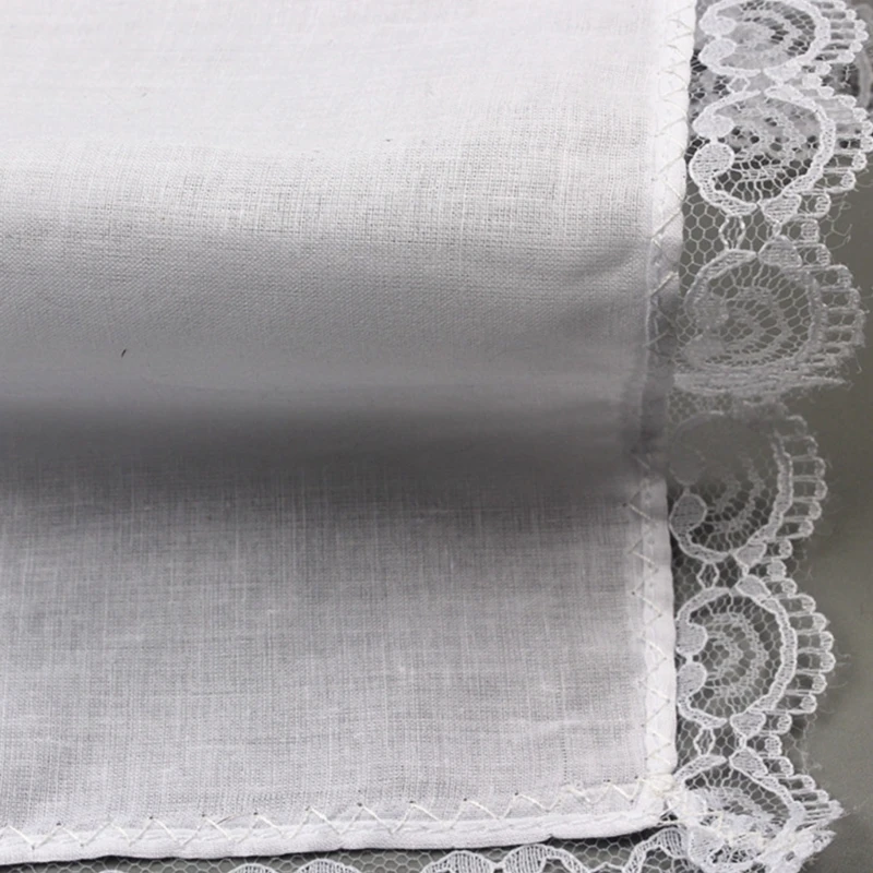 Lightweight White Handkerchief Cotton Lace Trim Hankie Washable Chest Towel Pocket Handkerchief for Adult Wedding Party 10CF