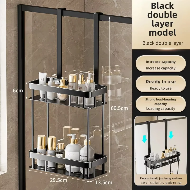 1 2tiers Bathroom Punch Free Wall-mounted Storage Rack Shower Room Over The Door Toiletries Organizer Bathroom Hanging Shelf