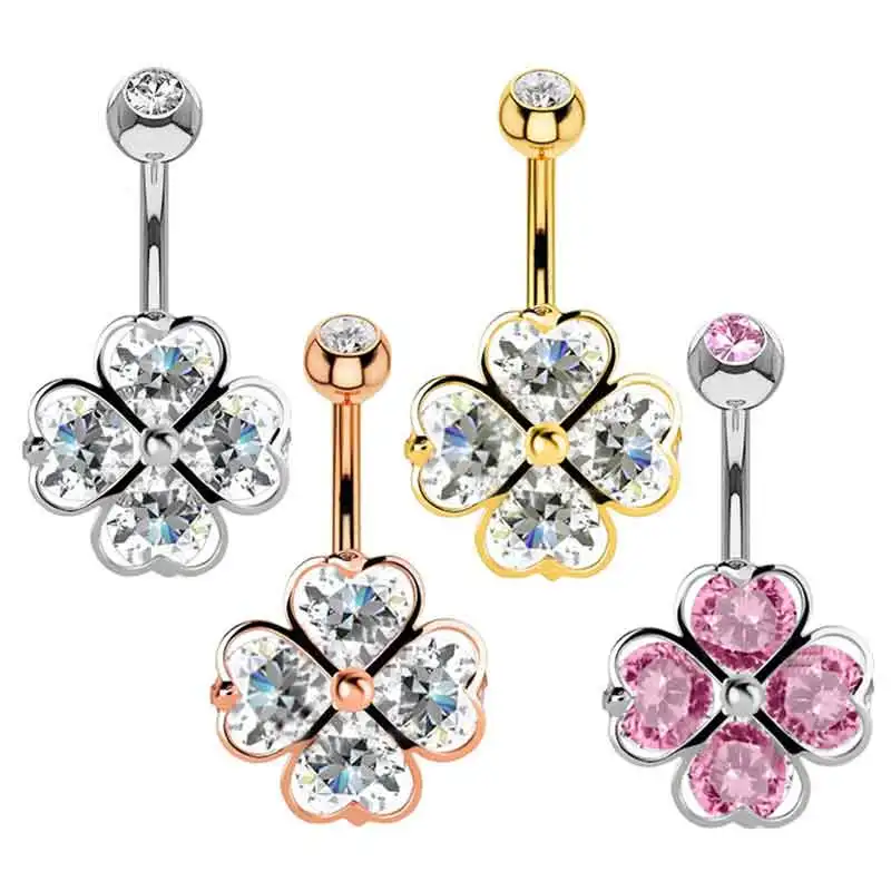 

14G Surgical Steel Belly Button Rings Round/Love Heart Clear CZ Navel Curved Barbell Studs Sexy Body Piercing Wholesales BOdy