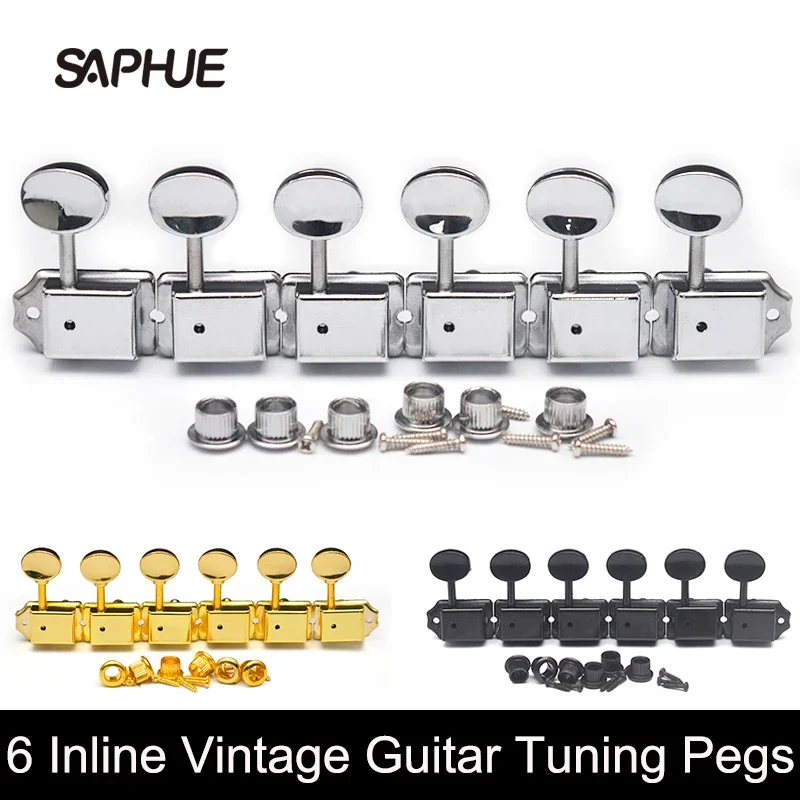 

6 Pcs in-line Vintage Guitar Tuners Tuning Pegs Keys Machine Heads Set for Electric Guitar Black/Gold/Chrome