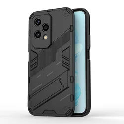 Luxury Shockproof Armor Phone Case with Ring Holder - Soft TPU + Hard PC Bumper Back Cover for Honor200Lite (Black)