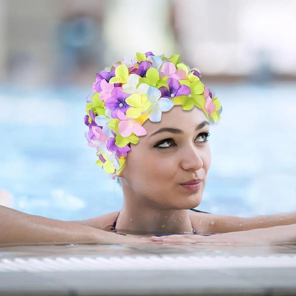 Description Picture 4 of itemFloral Woman Petal Retro Swimming Cap Summer Fashion Flower Beach Bathing Hat Swimming Pool Beach Vacation Caps