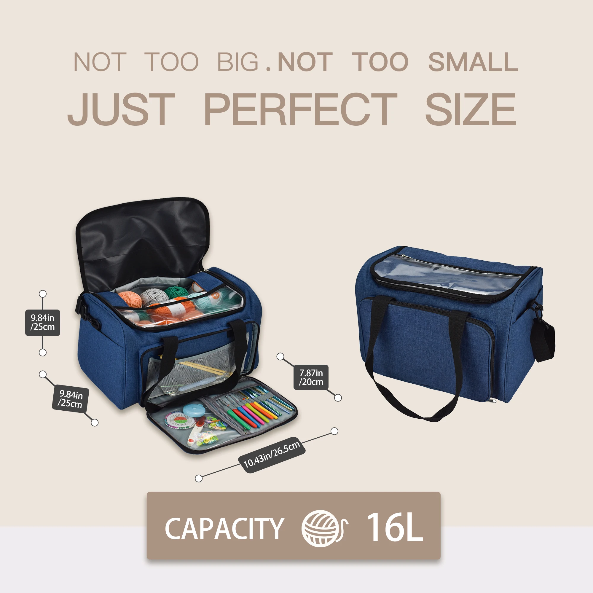 KOOKNIT Knitting Bag Yarn Tote Organizer with Inner Divider for Wool Crochet Hooks Knitting Needles Sewing Set DIY Storage Bag