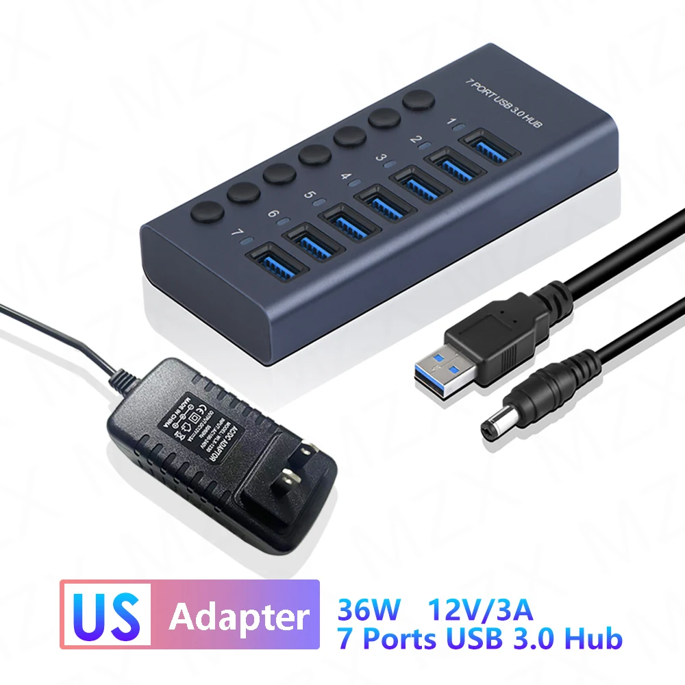 Premium Aluminum USB 3.0 Hub with Multiple Ports and Switch Adapter
