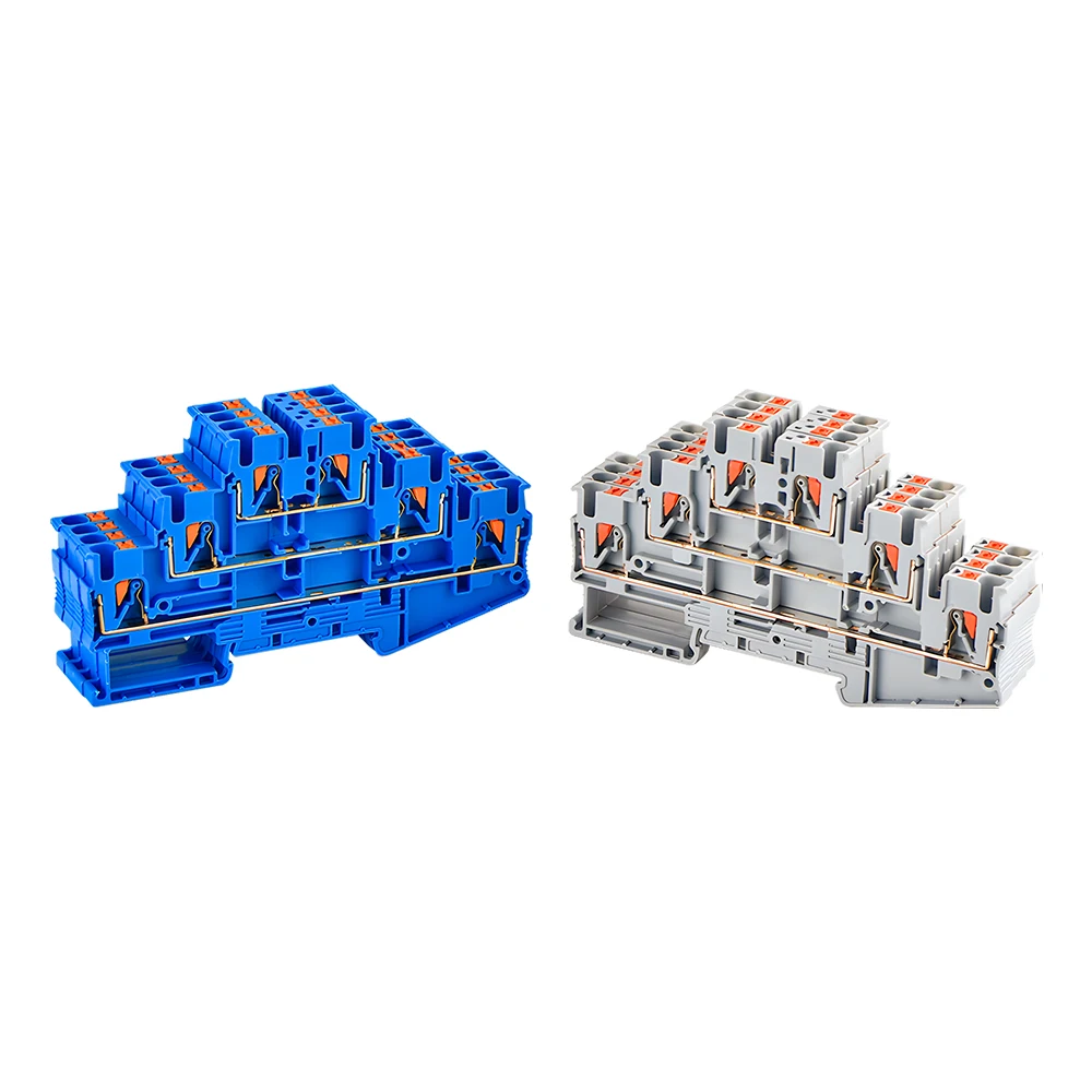 10 Pcs Din Rail Terminal Block PT2.5-3L Electrical Connector Triple Layer Spring Wiring Connection