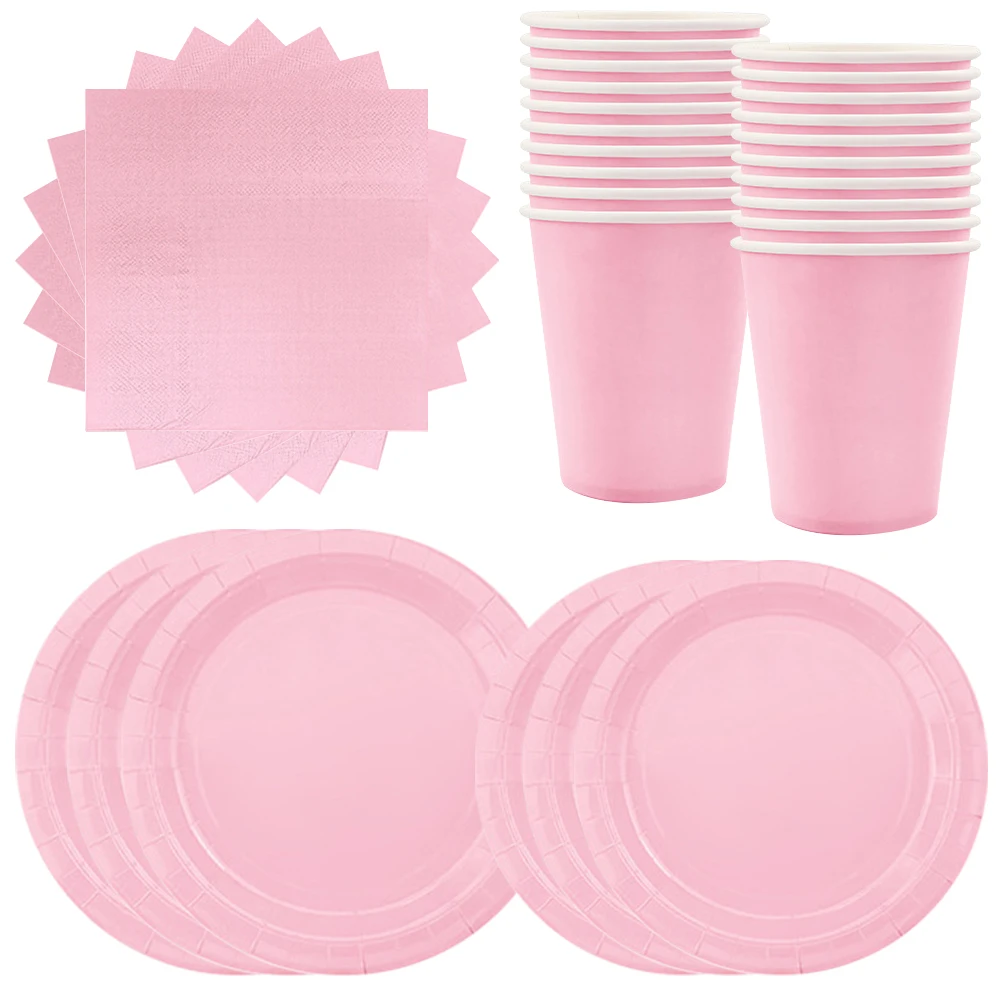 

Light Pink Disposable Tableware Paper Cups Plates Napkins Tablecloth for Kids Aldult Baby Shower Supplies Diy Party Decoration
