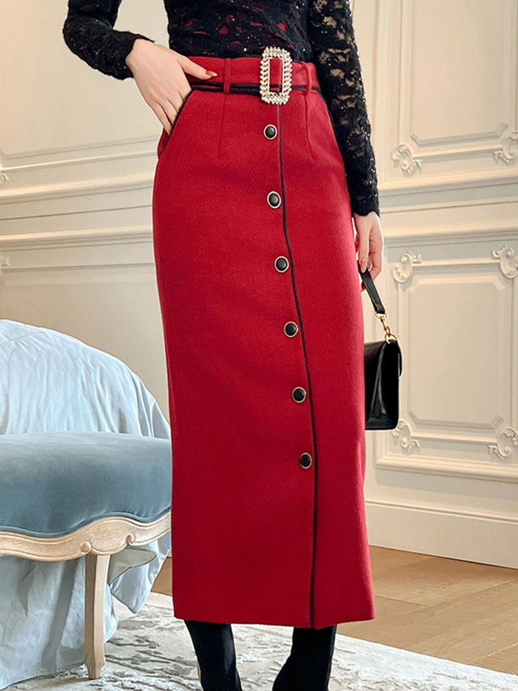 Elegant Fashion Women's Professional Single Breasted Midi Skirts