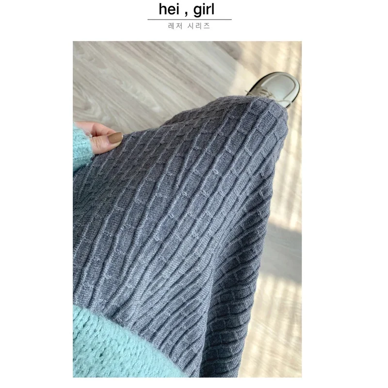 Pregnant Women Winter Fashion Style Tall Waist Abdomen Knitting Skirts High Waist Full-skirted Plaid Umbrella Skirts Black Gray