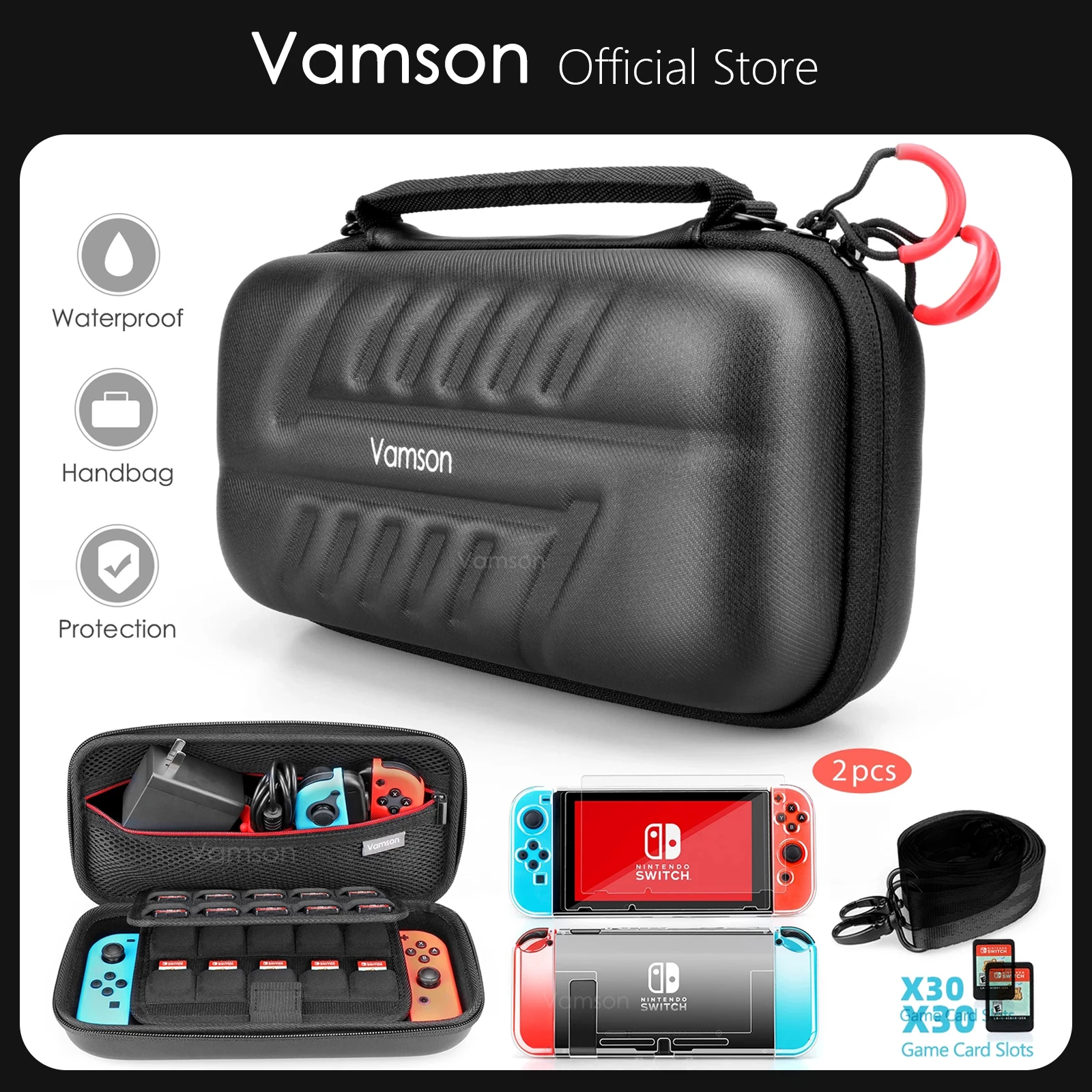 Vamson for Nintendo Switch Accessories Waterproof Travel Carrying Bag Screen Protective Cover for Nintendo Switch Case NS05