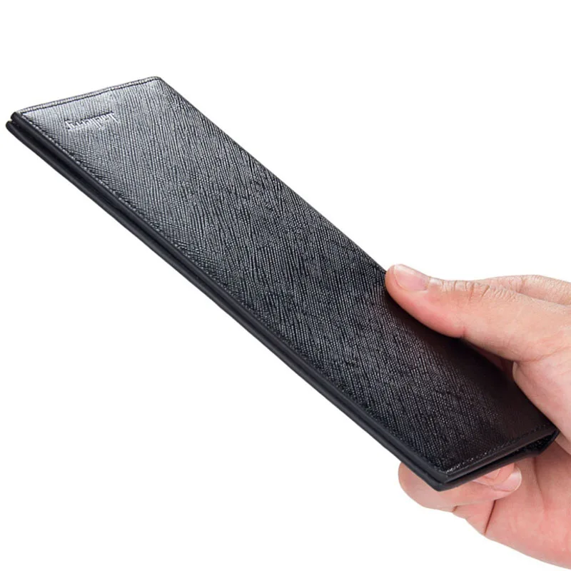 Ultra Thin Men's Long Wallet Leather Business Purse ID Card Postcard Note Storage Holder Foldable Male Handheld Purse 3