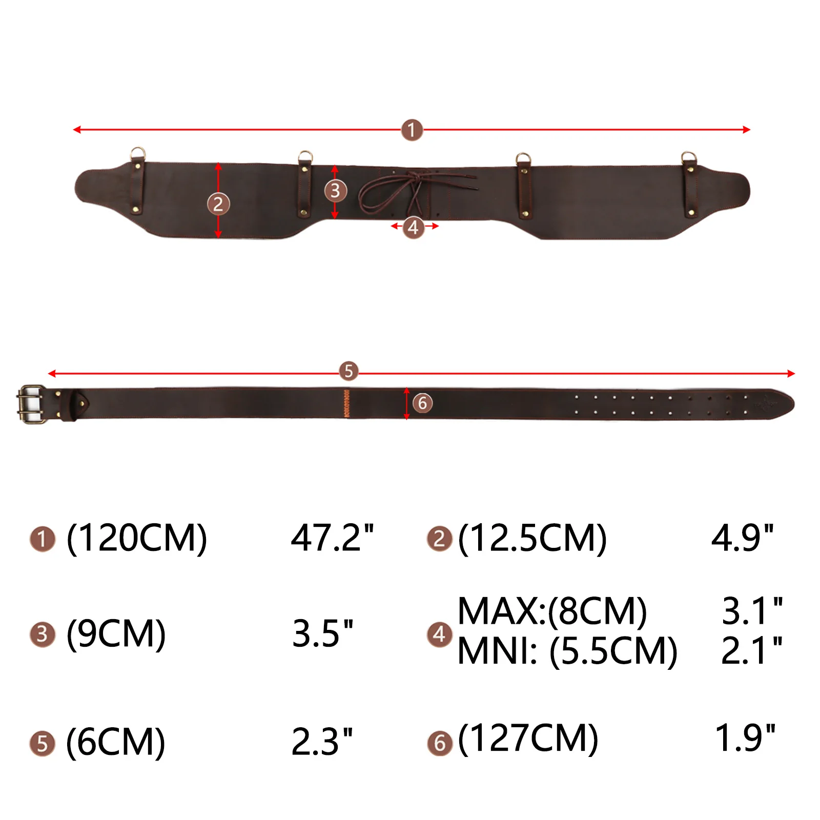 Tourbon Padded Leather Work Belt Heavy Duty Tool Belt Loggers Felling Stronghold Belt  Woodworking Adjustable Waist Fits 33"-47" 4
