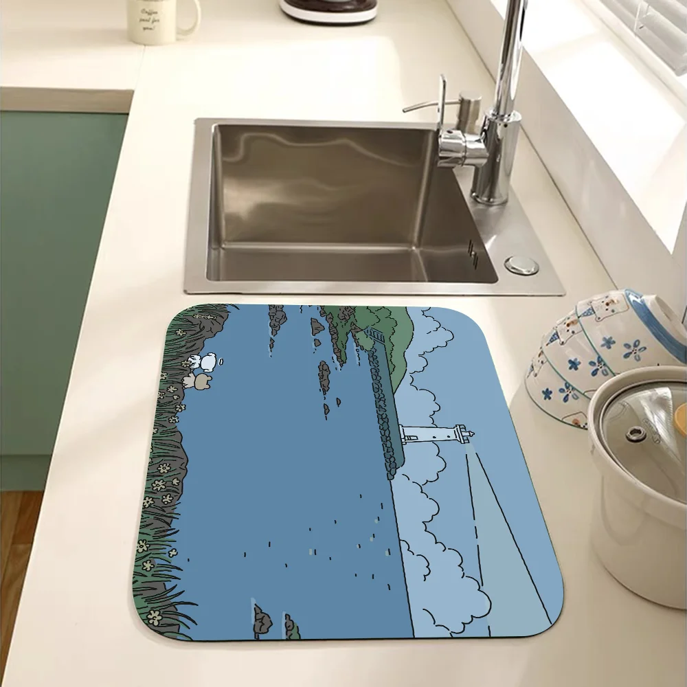 Cat And Rabbit Cartoon Painting Kitchen Draining Mat Tableware Pad Coffee Dish Drying Mat Placemat Bathroom Kitchen Drain Pad 3