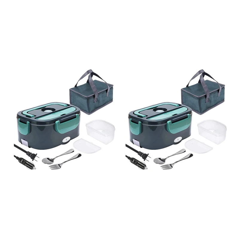 

AD-2X Electric Lunch Box,2 In 1 Portable Food Warmer Heater Lunch Box For Car,Work,Home&Office -Capacity 1.5L US Plug Green