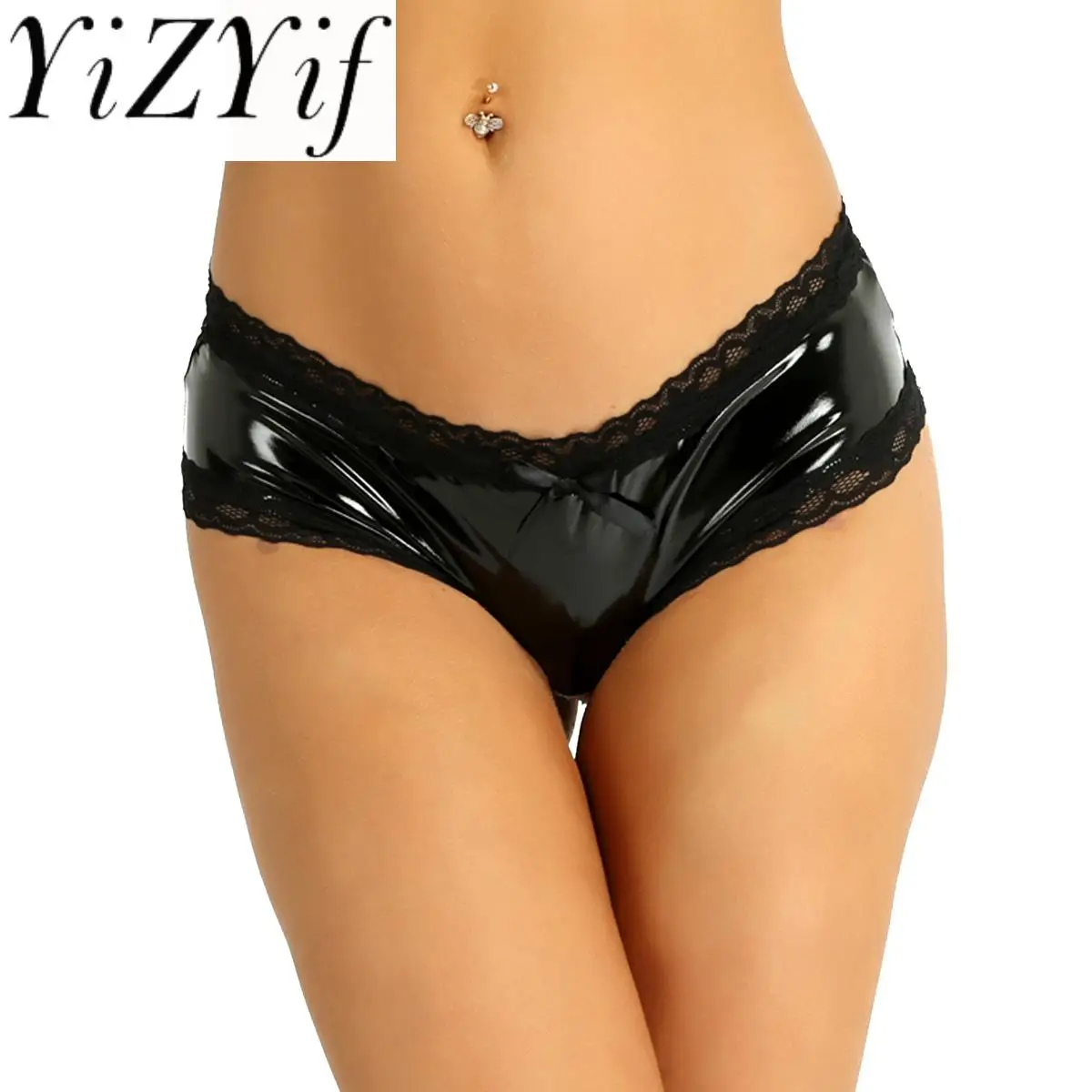 

Fashion Women Triangle Panties Lingerie Sexy Patent Leather Lace Lingerie Hole Briefs Ladies Underwear Nightwear Underpants
