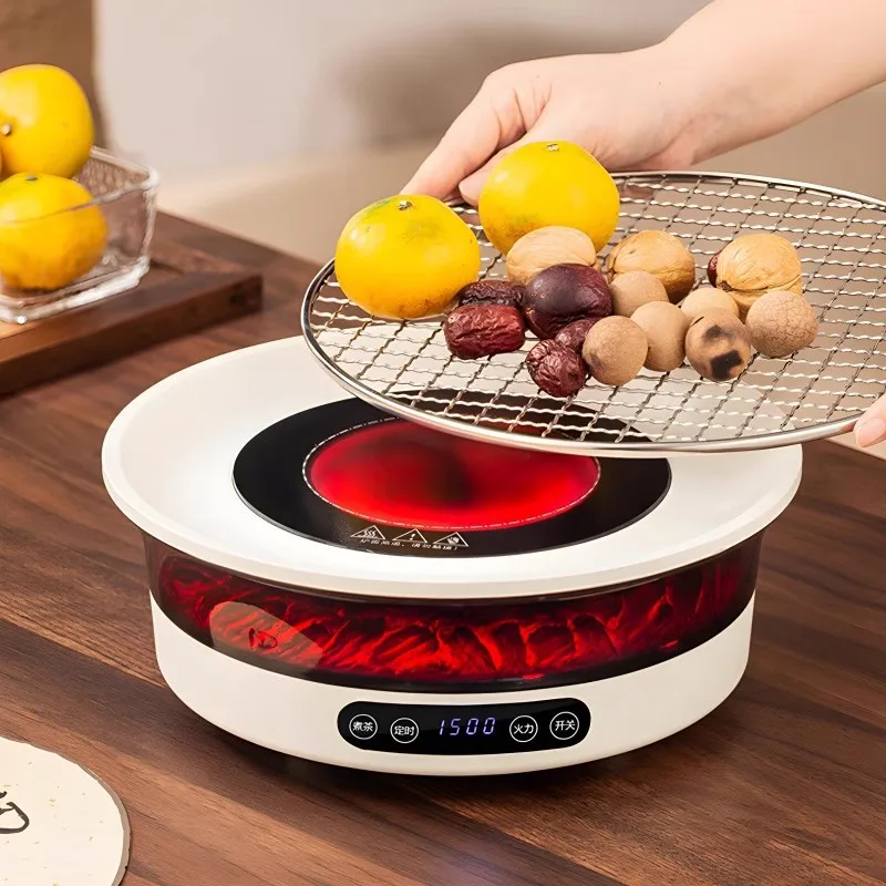 1500w 3D Imitation Charcoal Electric Tea Stove Radiant-cooker Far infrared Microcrystalline Panel Timing Grilled Net